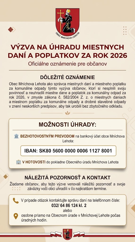 Výzva na&nbsp;úhradu daní a&nbsp;poplatkov