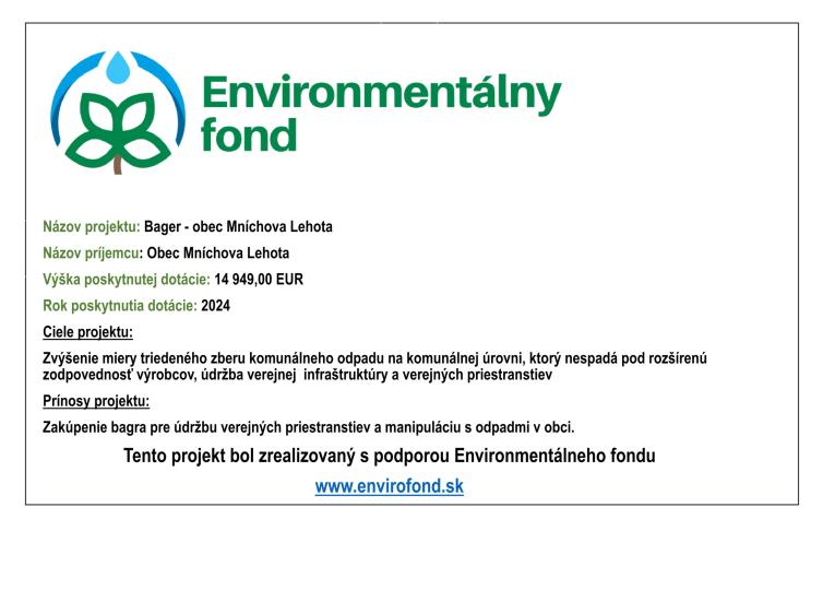 Publicita projektu Bager - obec Mníchova Lehota