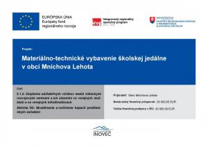 "Materiálno-technické vybavenie školskej jedálne v obci Mníchova Lehota"