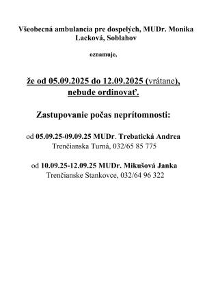 MUDr. Lacková dovolenka