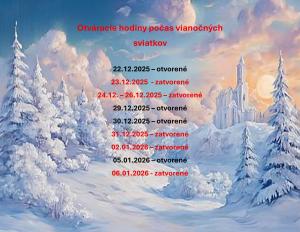 Otváracie hodiny počas vianočných sviatkov