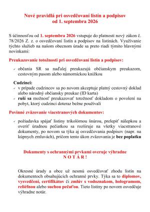 Nové pravidlá pri osvedčovaní listín a podpisov od 1. septembra 2026